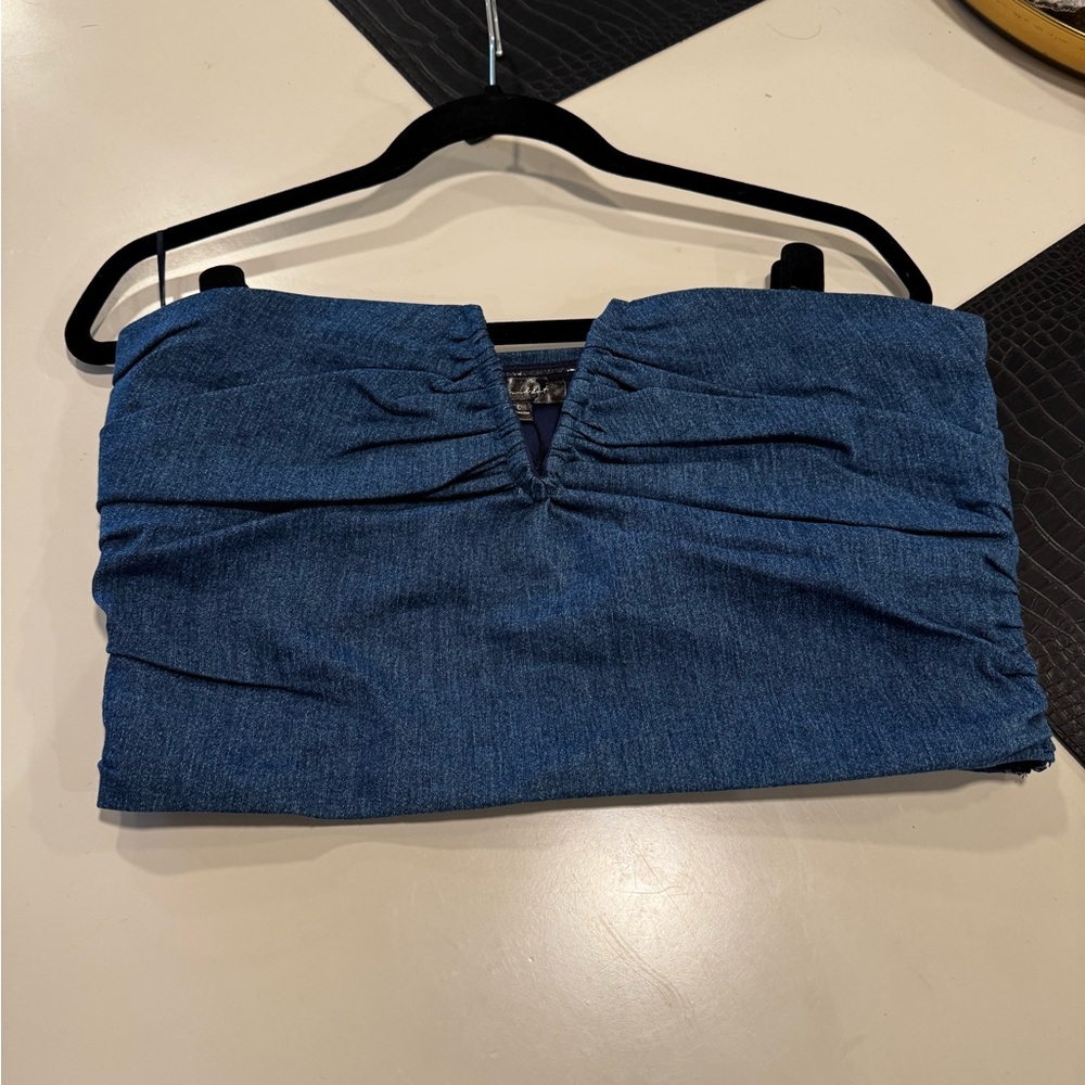 Line & Dot Denim Strapless crop top